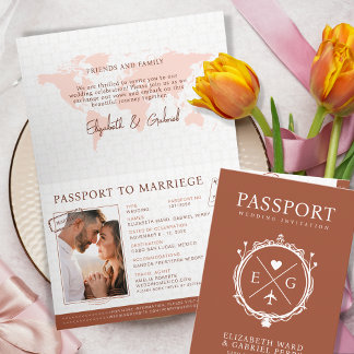 Passport Travel Destination Terracotta Bröllop Inbjudan