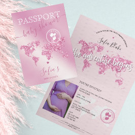 Passport Travel Girl Baby Shower Äventyr Begins Inbjudan
