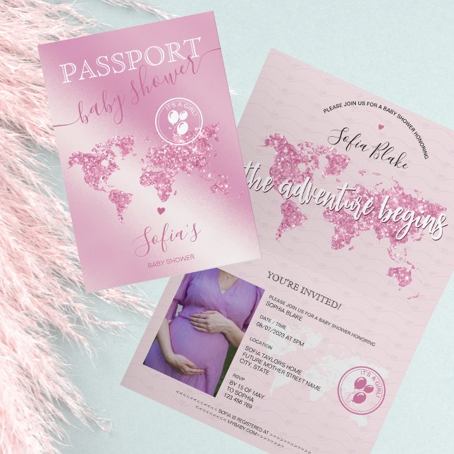 Passport Travel Girl Baby Shower Äventyr Begins Inbjudan (Skapare uppladdad)