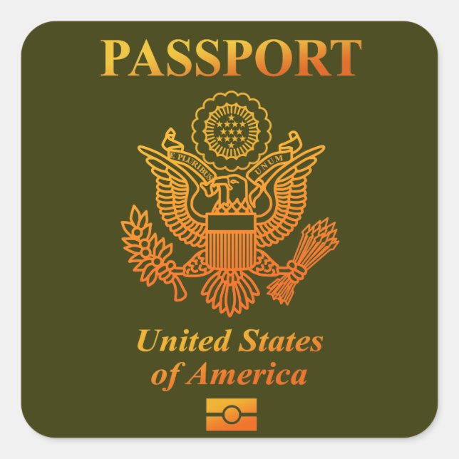 PASSPORT(USA) FYRKANTIGT KLISTERMÄRKE (Framsida)
