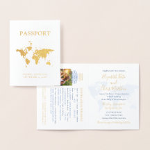 Passport Wedding bjudande Real Gold Foil Karta