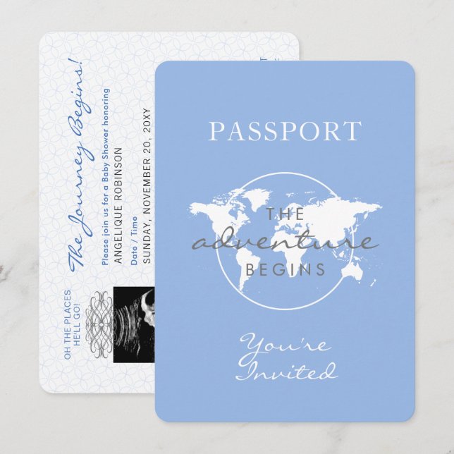 Passresetema för babyskor Dusty Blue Inbjudningar (Fram/baksida)