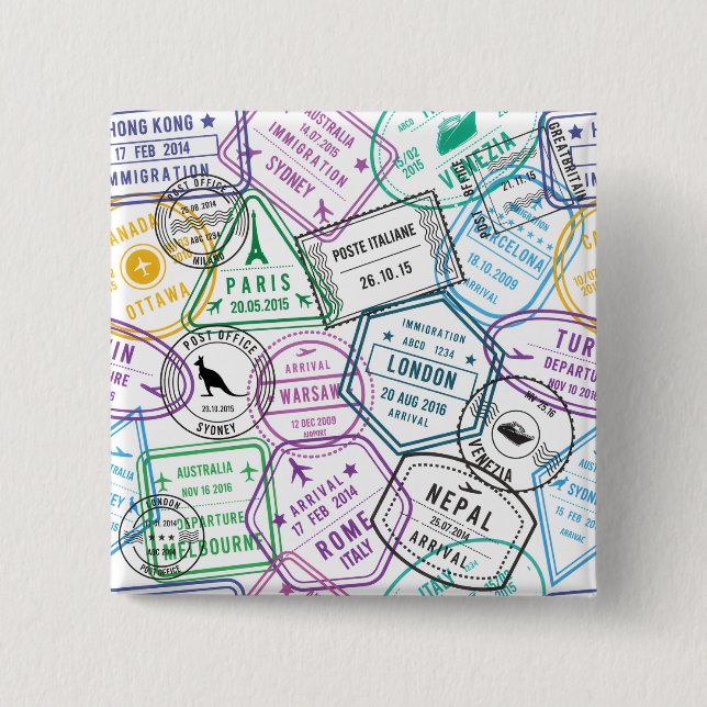 Passstampaddict Retro Världsresenär  Knapp (Framsida)