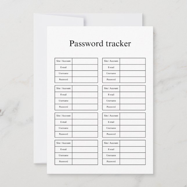 Password tracker anteckningskort (Framsida)