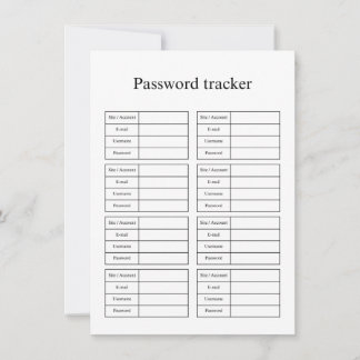 Password tracker anteckningskort