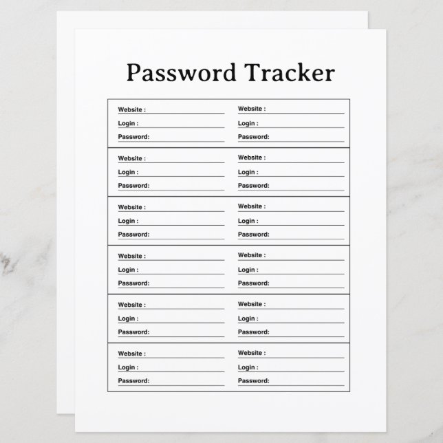 PASSWORD TRACKER TEMPLATE (Fram/baksida)