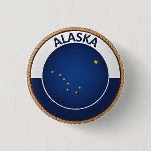 Påstå av den Alaska flagga förseglar knäppas Knapp