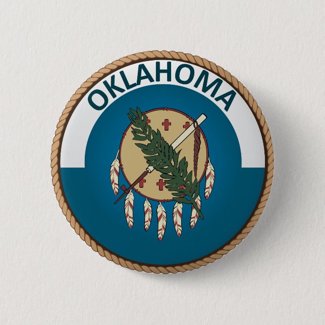 Påstå av den Oklahoma flagga förseglar knäppas Knapp (Framsida)