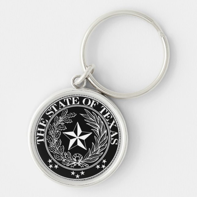 Påstå av Texas Keychain svart högvärdigt Rund Silverfärgad Nyckelring (Framsidan)