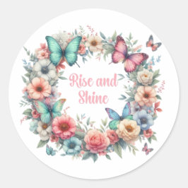 Pasta-blommigt-butterfluor stiga upp och med skal runt klistermärke