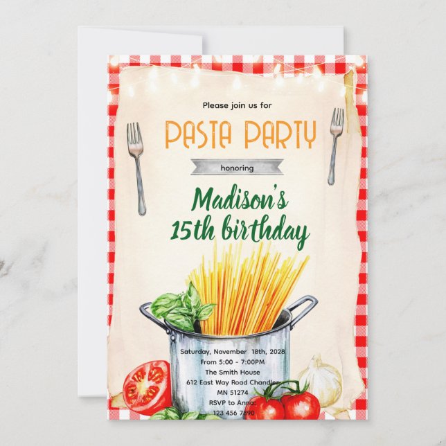 Pasta Class Party Invitation Inbjudningar (Framsida)