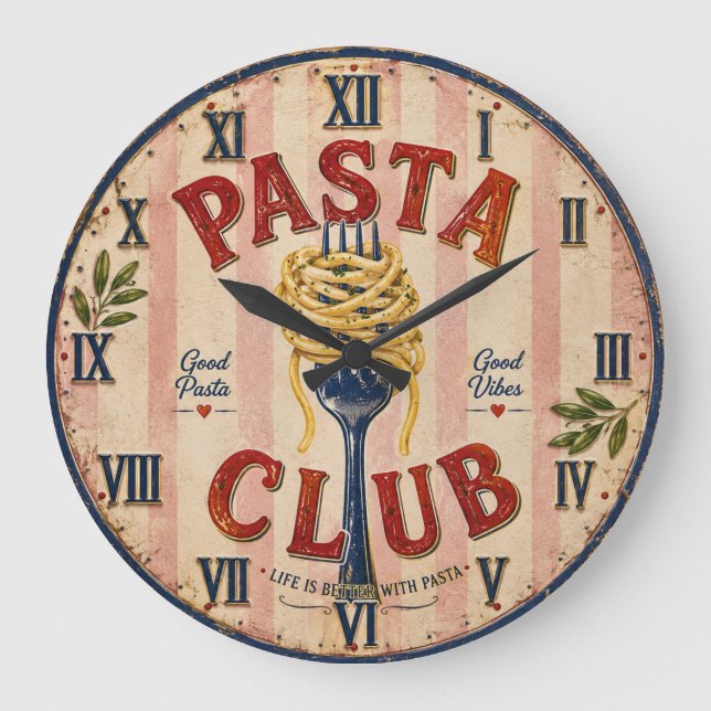 Pasta Club Vintage Kitchen Stor Klocka (Framsida)
