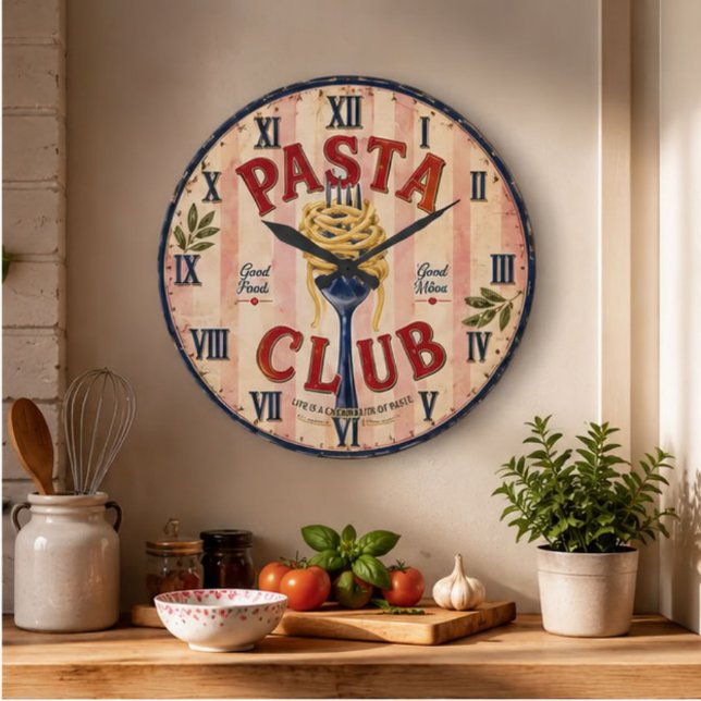 Pasta Club Vintage Kitchen Stor Klocka (Skapare uppladdad)