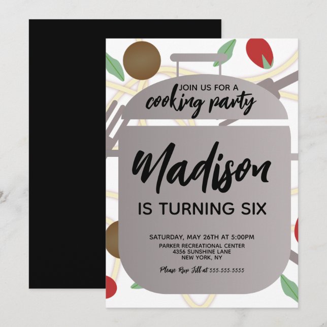 Pasta Cooking Födelsedagsfest inbjudan (Fram/baksida)