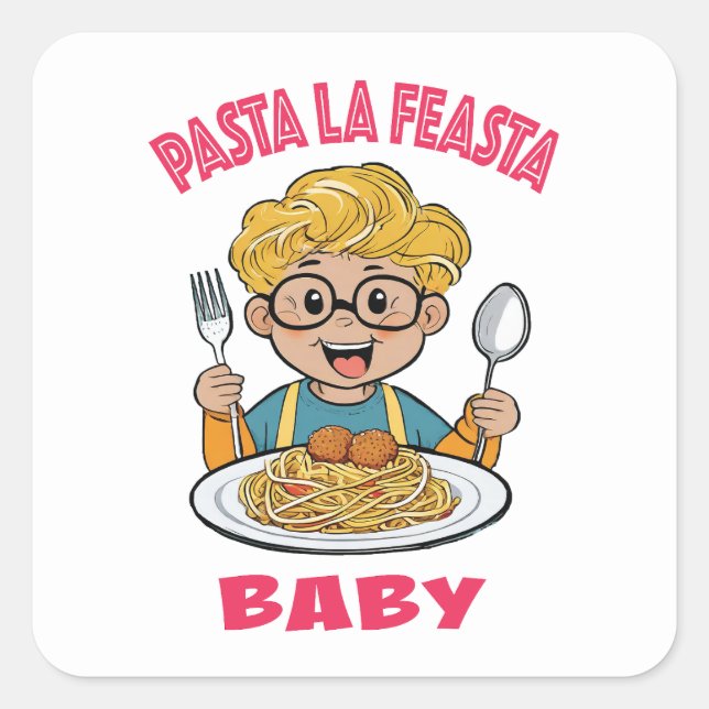 Pasta La Feasta Baby Fyrkantigt Klistermärke (Framsida)