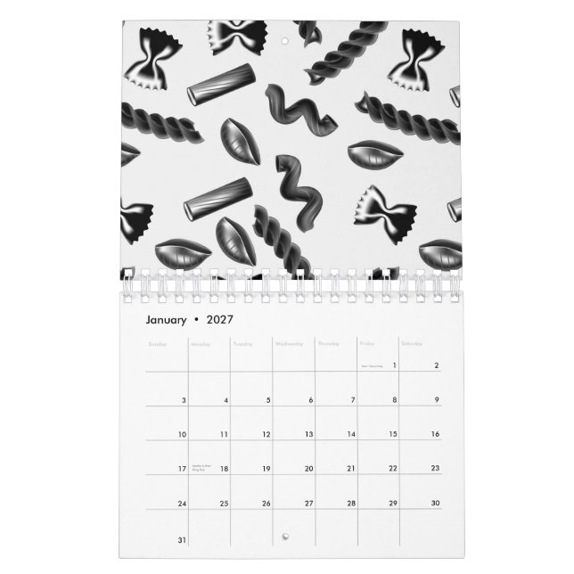 Pasta Mångfald Grå Mat Italien Älskare Matmat Kalender (Jan 2027)