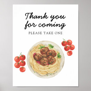 Pasta Meatballs baby shower Tack för att ni kom Poster