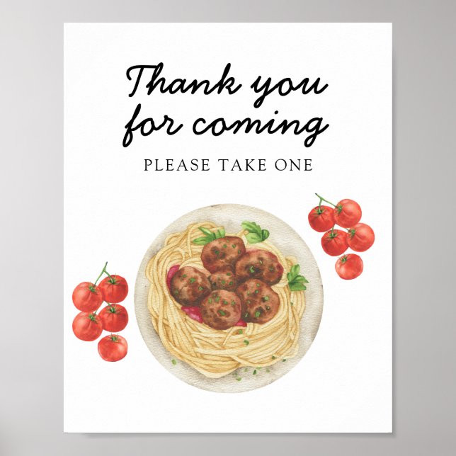 Pasta Meatballs baby shower Tack för att ni kom Poster (Framsidan)