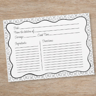 Pasta Mönster Chic Black & White Vågigt receptkort Anteckningskort