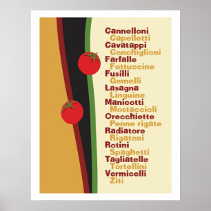 Pasta Namn Kitchen Art poster