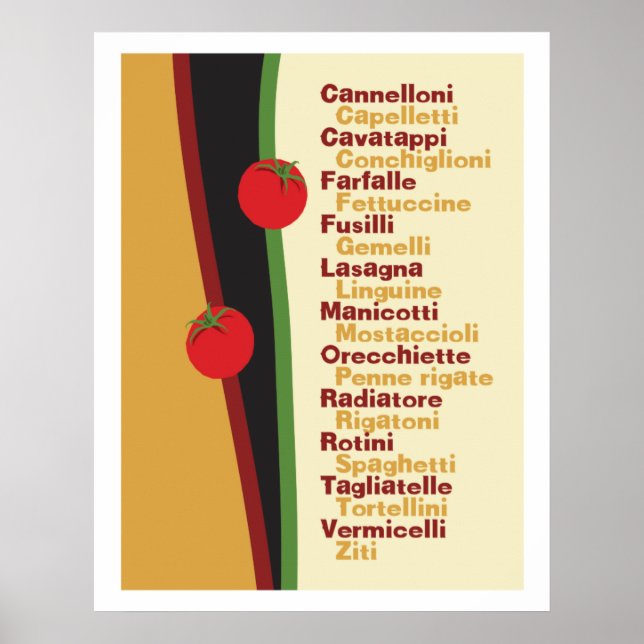 Pasta Namn Kitchen Art poster (Framsidan)