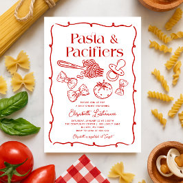 Pasta & Nappflaskor Handritad Italiensk Baby Showe Inbjudningar