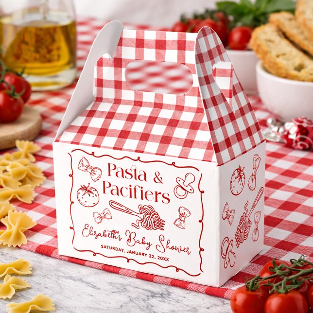 Pasta & Nappflaskor Handritad Italiensk Baby Showe Presentaskar (Pasta & Pacifiers Hand Drawn Italian Baby Shower Favor Boxes)