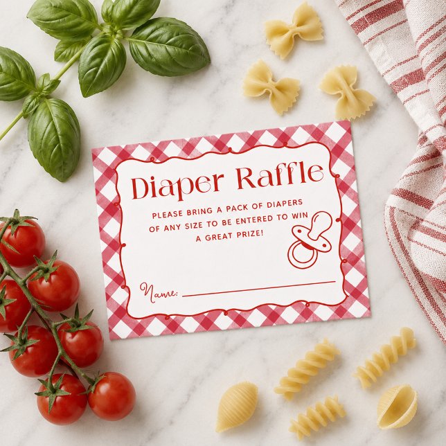 Pasta & Nappflaskor Handritad Italiensk Blöjlotter Tilläggskort (Pasta & Pacifiers Hand Drawn Italian Diaper Raffle Enclosure Card)