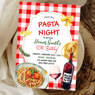 Pasta Night and Vin Vuxen Birthday Middag Inbjudningar