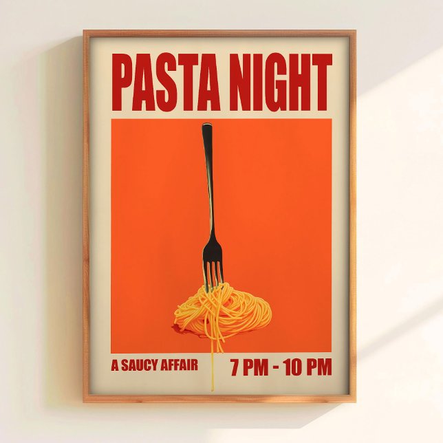 Pasta Night Print Retro Matkonst Mid Century Moder Poster (Skapare uppladdad)