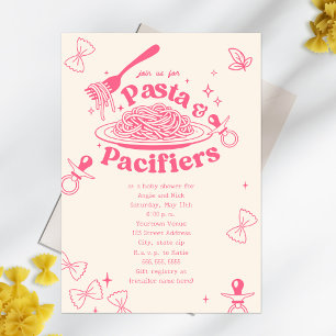Pasta och Nappar Rosa Doodle Girl Baby Shower Inbjudningar