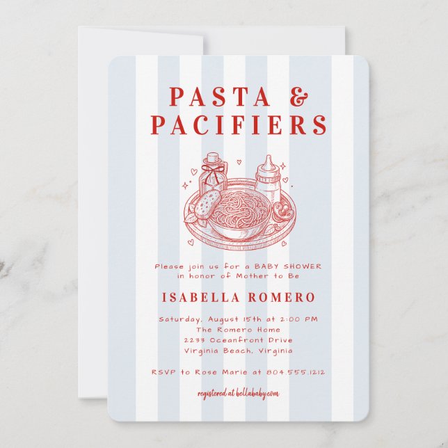 Pasta och nappflaska Baby Shower Inbjudan  (Framsida)