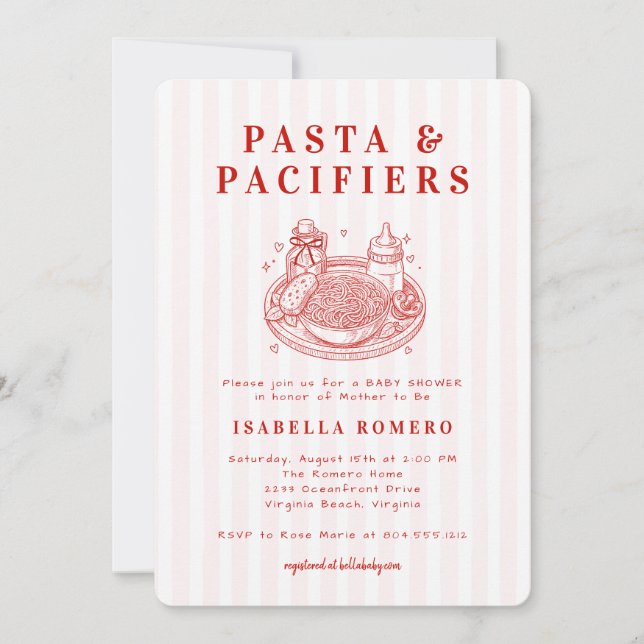 Pasta och nappflaska Baby Shower Inbjudan  (Framsida)