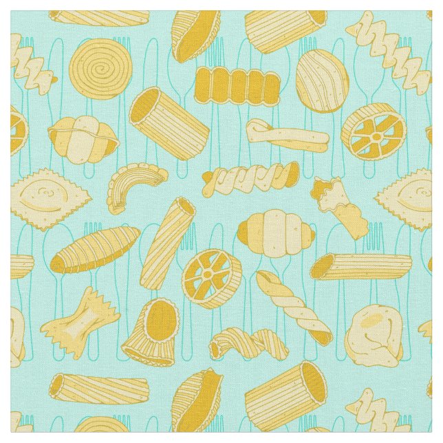 Pasta Patterned Blue och Beige Tyg (Närbild)
