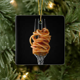 Pasta spun på en gaffel, Food Spaghetti Julgransprydnad Keramik