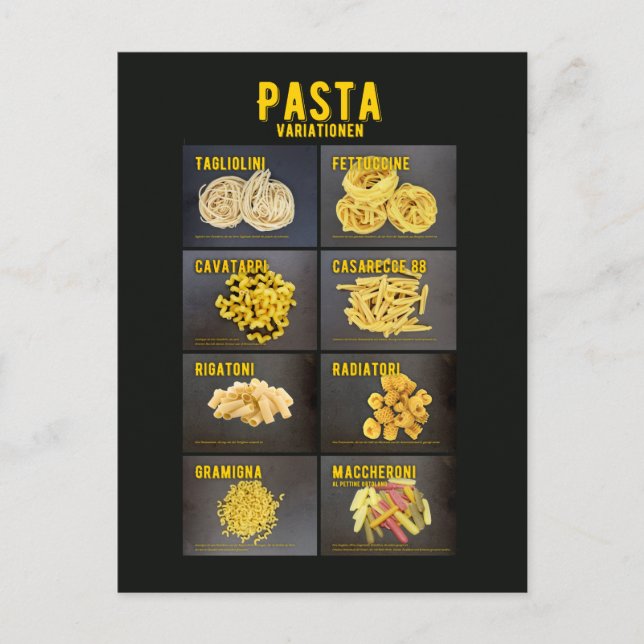 Pasta Variationen Italienisches Restaurant Zutaten Vykort (Framsida)