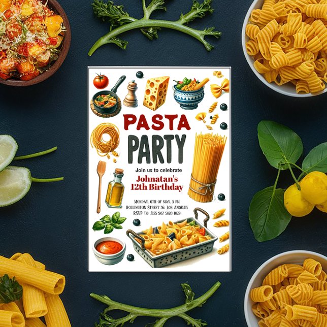 Pasta Watercolor Födelsedagsfest Inbjudningar (Skapare uppladdad)