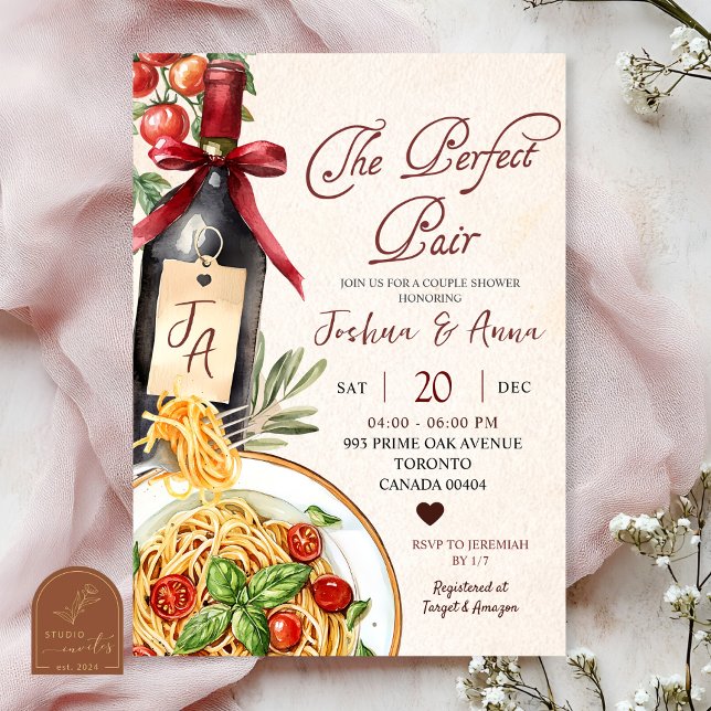 Pasta Wine Perfect Pair Bridal Shower Inbjudningar (Skapare uppladdad)