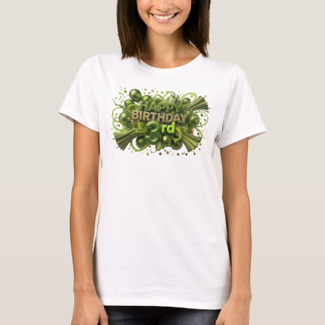 Påstående Grön GRATTIS PÅ FÖDELSEDAGEN 3:e Tryck T Shirt (Framsida)