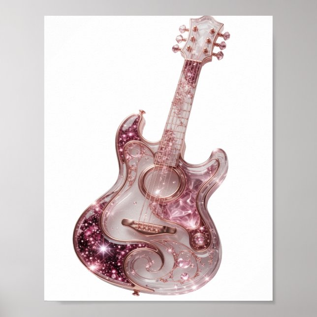 Påstående Silver RÖD GLITTER GITARR Design Poster (Framsidan)
