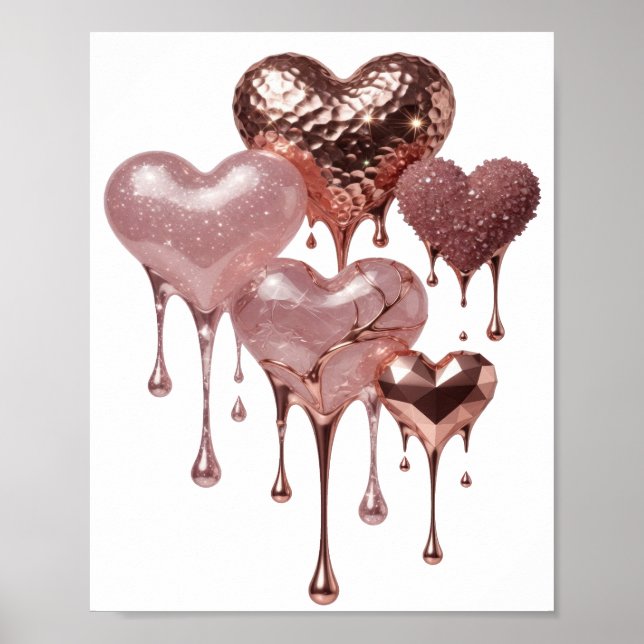 Påstående Silver ROSEGOLD HJÄRTAN Poster (Framsidan)