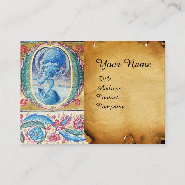 PÅSTÅENDE VIND ANTIQUE BLOMMIGT MINIATURE MONOGRAM VISITKORT (Framsida)