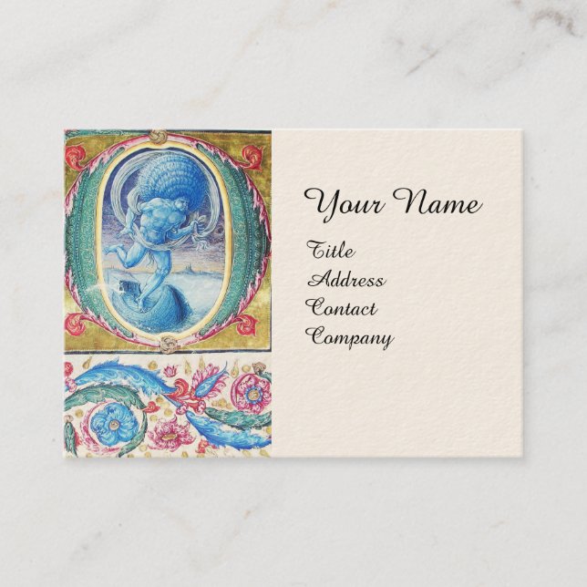 PÅSTÅENDE VIND ANTIQUE BLOMMIGT MINIATURE MONOGRAM VISITKORT (Framsida)