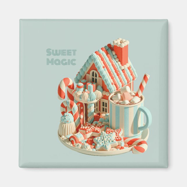 Pastel 3D Godishus Söt Magi Magnet (Framsidan)