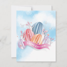 Pastel 3D-Påskägg med Bunny kaninbjudan