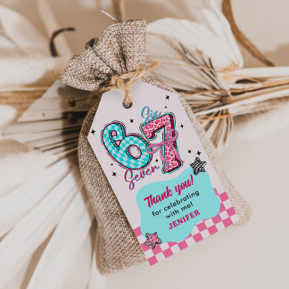 Pastel 67 Six Seven Girl Birthday Party Presentetikett