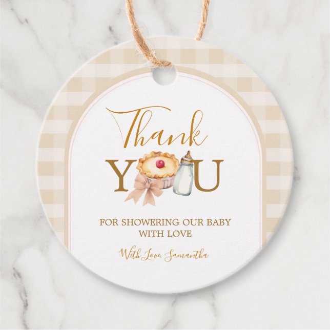 Pastel A Little Cutie Paj Gingham Fall Baby Shower Gåvor Etiketter (Framsida)