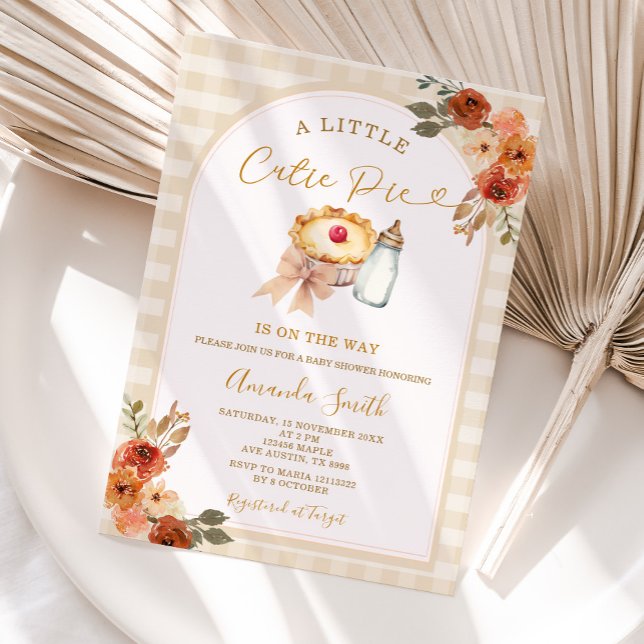 Pastel A Little Cutie Paj Gingham Fall Baby Shower Inbjudningar (Skapare uppladdad)