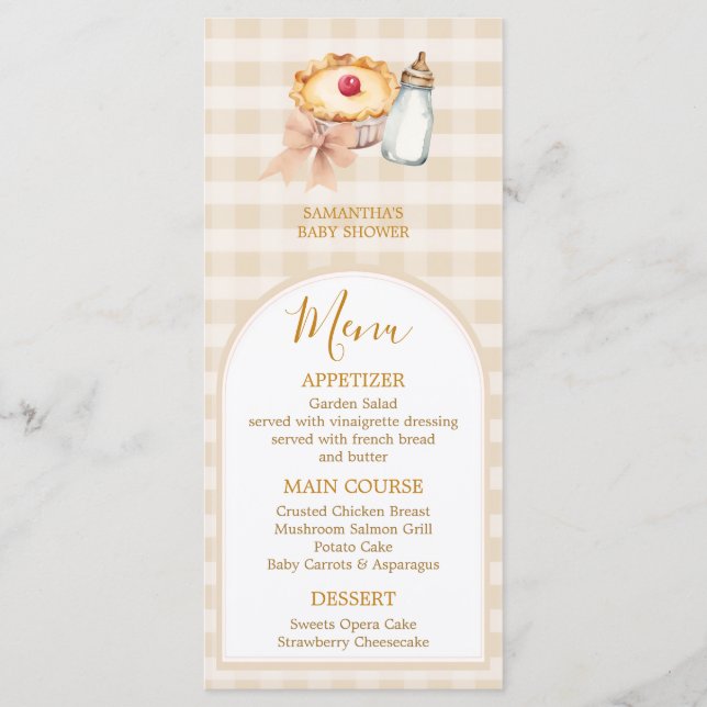 Pastel A Little Cutie Paj Gingham Fall Baby Shower Meny (Framsida)