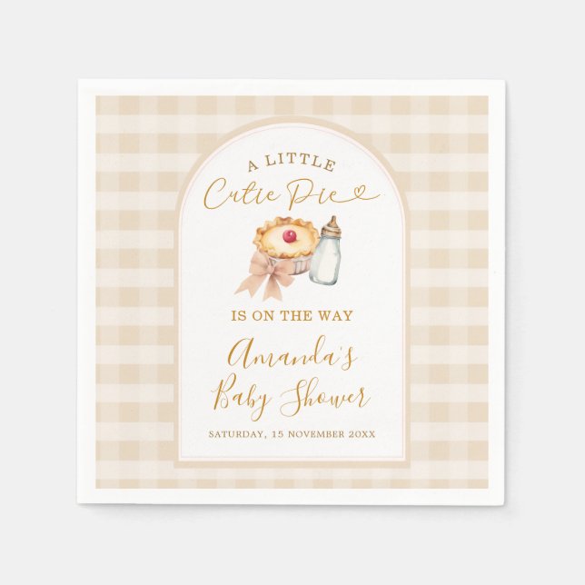 Pastel A Little Cutie Paj Gingham Fall Baby Shower Pappersservett (Framsidan)